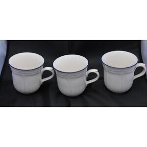 NEWCOR Stoneware Thailand Coffee Cup set of 3-White Tea Cup w/Blue Rim